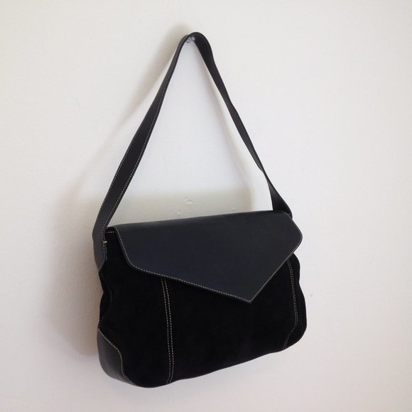 Paolo Bianchi Handbags - Italian Black Suede Leather Handbag Paolo Bianchi